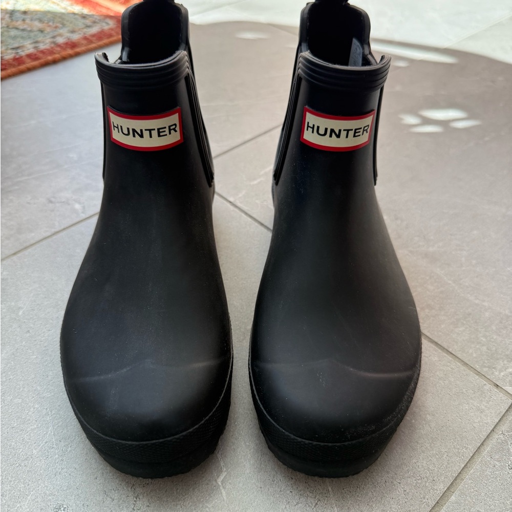 Hunter Black Rain Boots with Red Accents